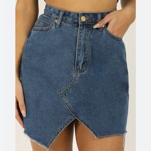 Showpo Denim Skirt Cutout Asymmetrical Jeans Blue Size 2